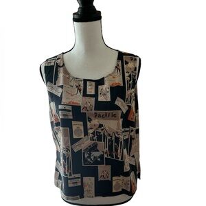 Tori Richard Vintage Silk Cream/ Black Graphic Tank Top, 14